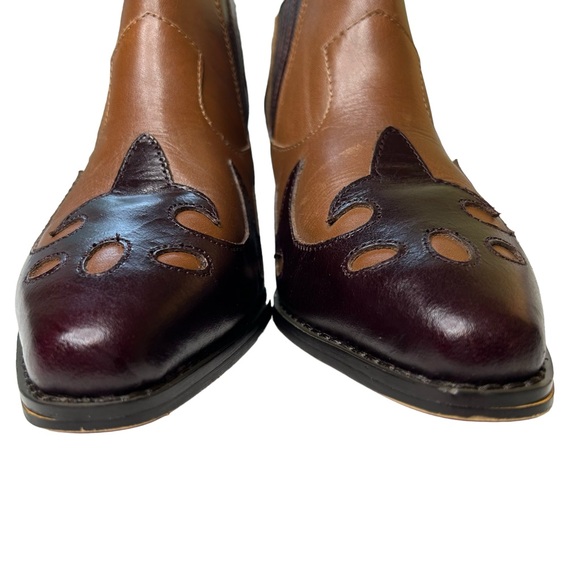 Twiggy London Western Style Booties Brown and Tan 2” Heel Ankle Boots Size 7 - Picture 3 of 13